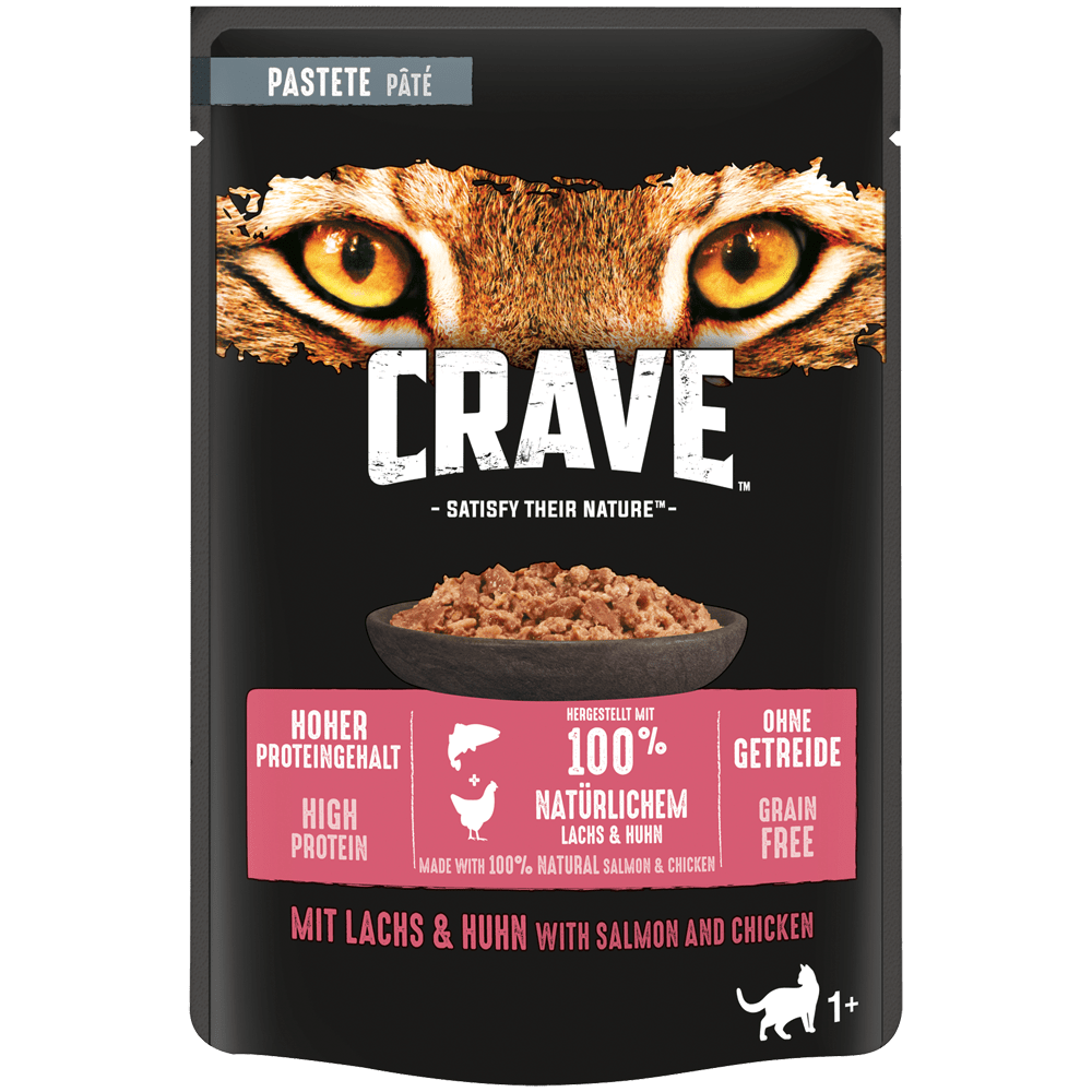 CRAVE™ Katze Portionsbeutel Pastete mit Lachs und Huhn 85g - 1